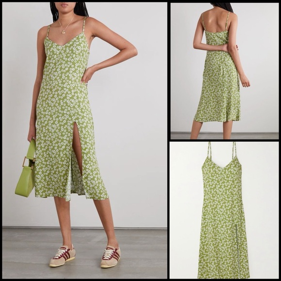 Reformation Crimini Dainty Floral-Print Crepe Midi High Slit Coquette Dress Sz 2 - Picture 1 of 11